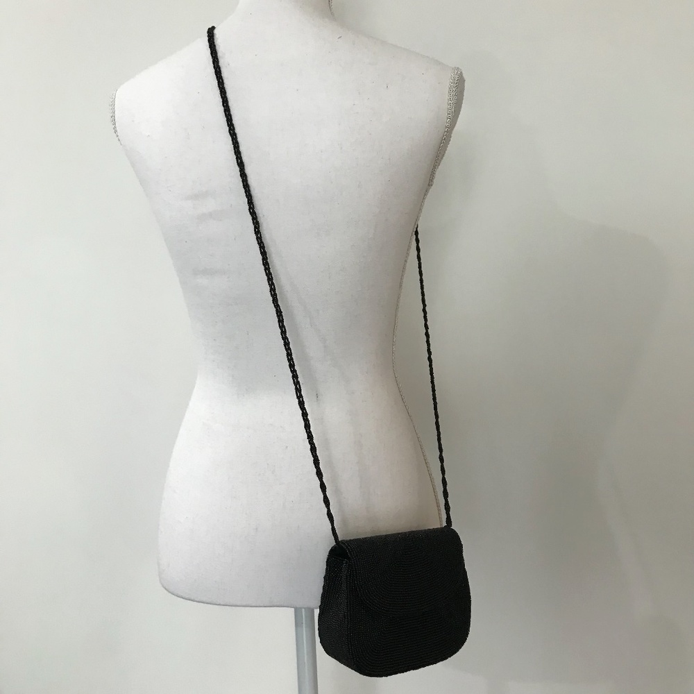 EUC La Regale Black Beaded Clutch w/Strap